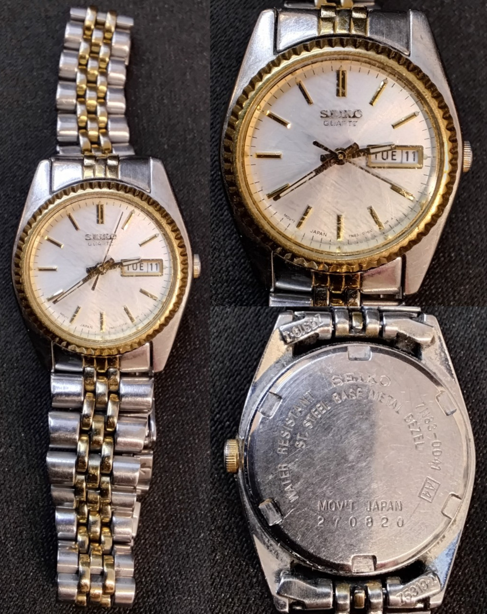 Seiko Ladies Watch Two Tone White Dial Stainless Steel Scratched Working #Z5872